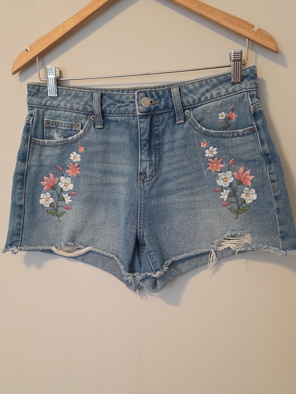 Time And True High Rise  Embroidered Jeans Shorts